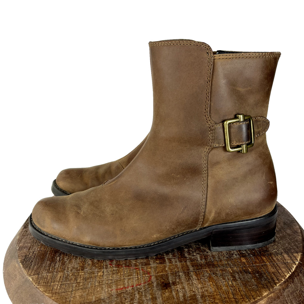 Eddie Bauer Boots Womens 10 Brown Leather Upper Ankle Side Zip Buckle Detail